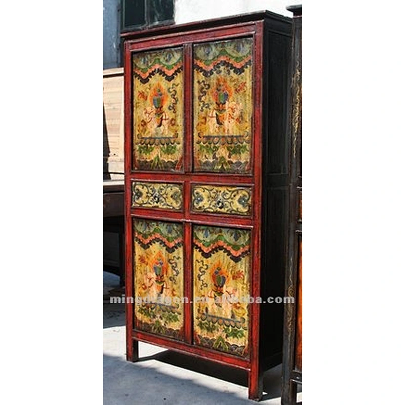Chinese antique furniture pine wood Four Door Two Drawer Tibet Cabinet