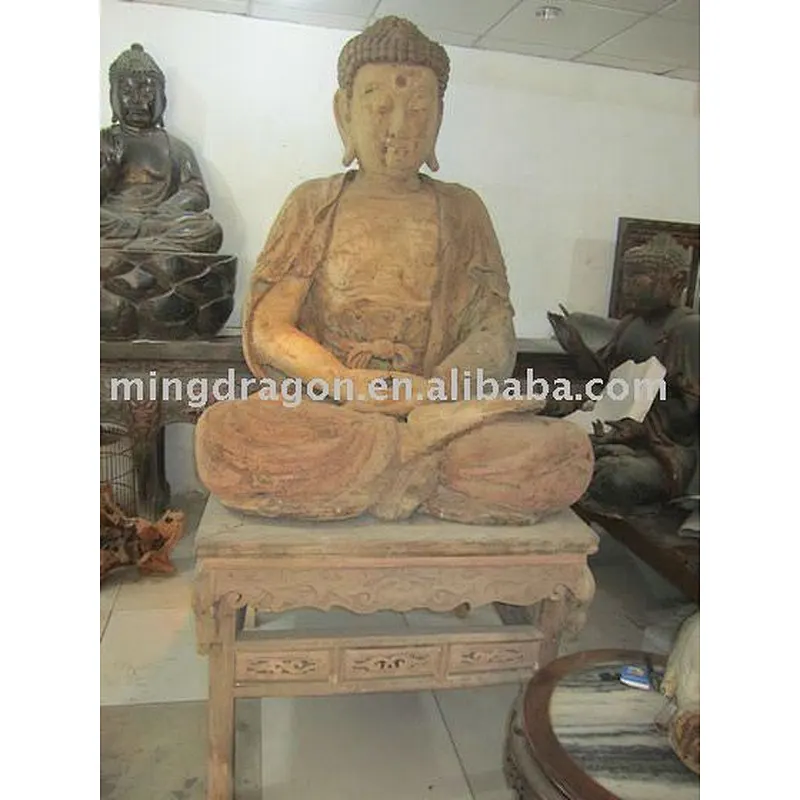 Chinese large hand carved wooden Buddha statue