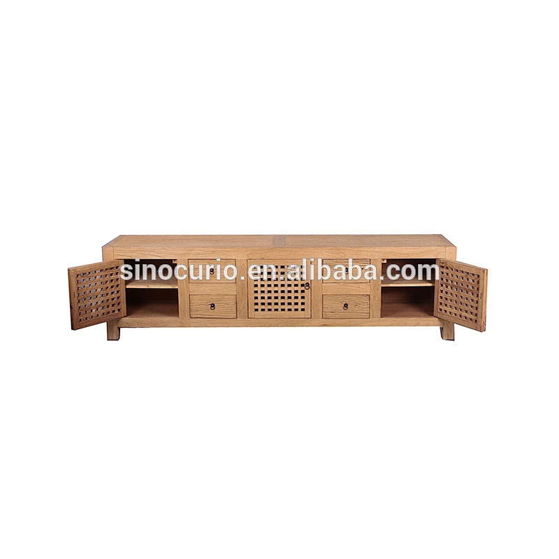 Chinese new model reproduction reclaimed elm television stand tv cabinet with showcase