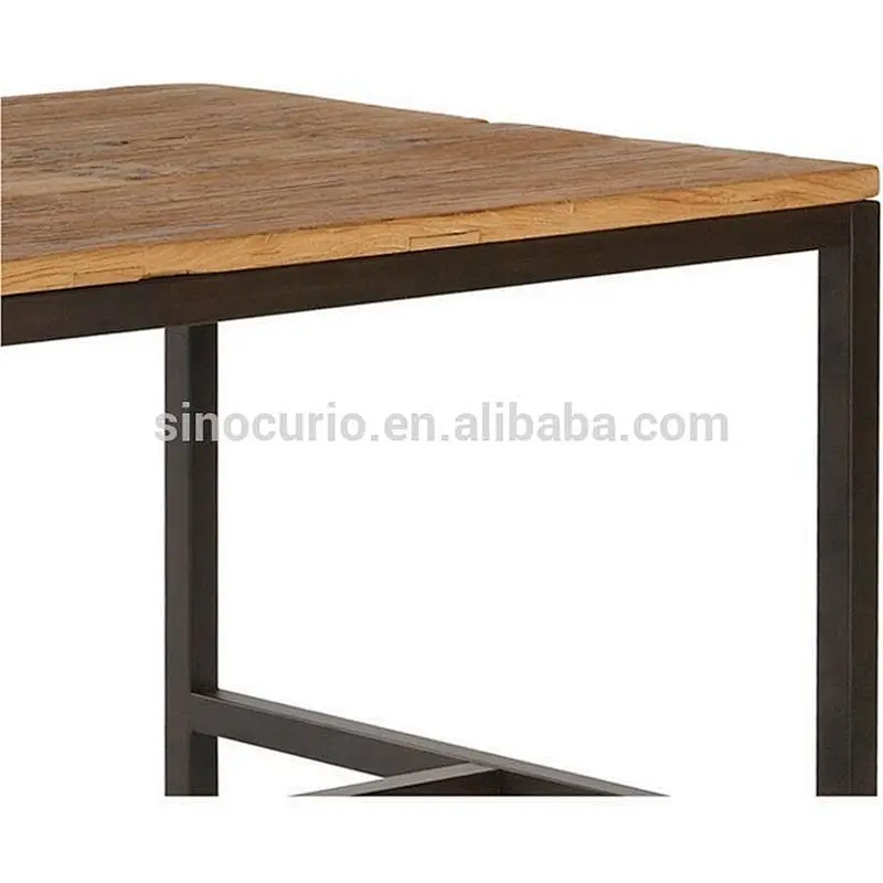 2018 rustic table iron table with wooden top dinning table set