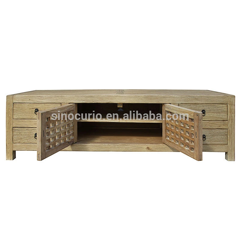 Chinese Antique Natural Polished Furniture Carved Recyclable Elm Wood TV Cabinet