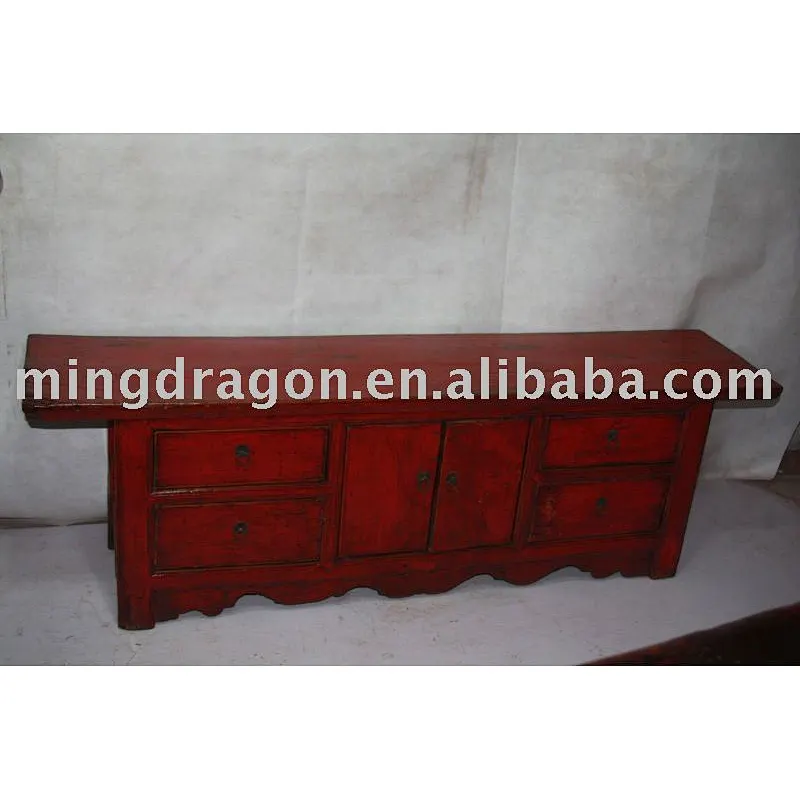 Red two door four drawer cabinet