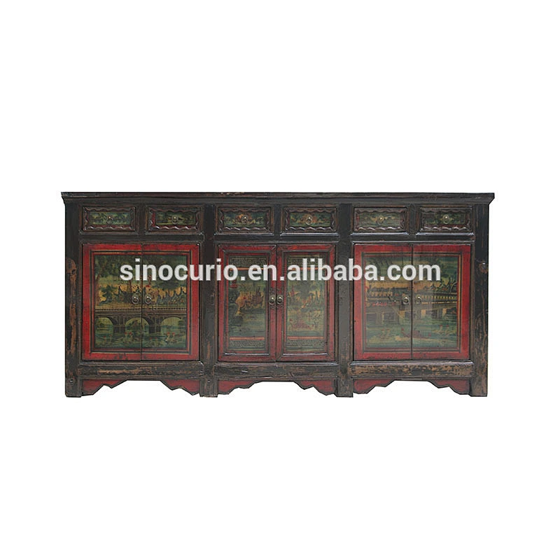 Chinese antique classic rustic glossy sideboard buffet for wholesale