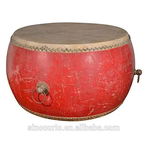 Antique solid wood living room drum table