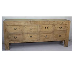 Chinese natural wood eight drawer console