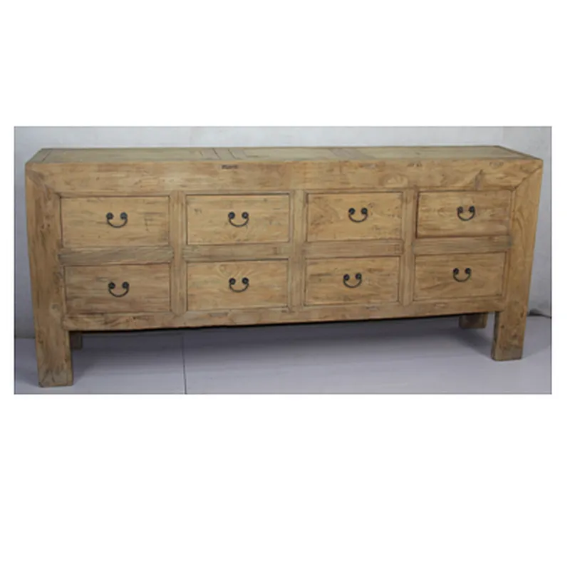 Chinese natural wood eight drawer console