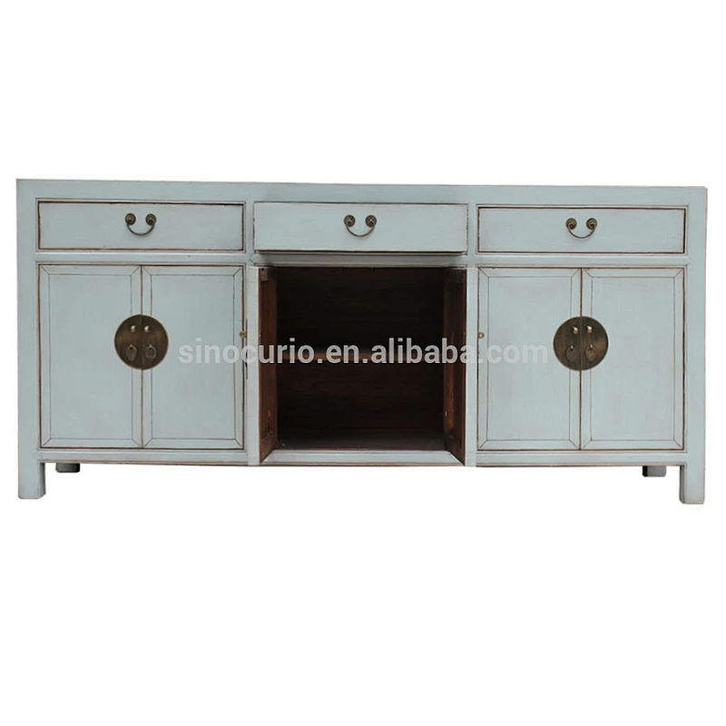 china antique solid wood distressed lacquered kitchen furniture sideboard cabinet