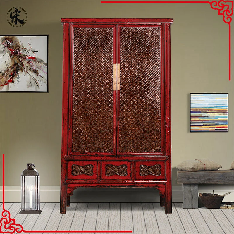 Chinese style lacquer furniture- reproduction distressed wedding cabinet