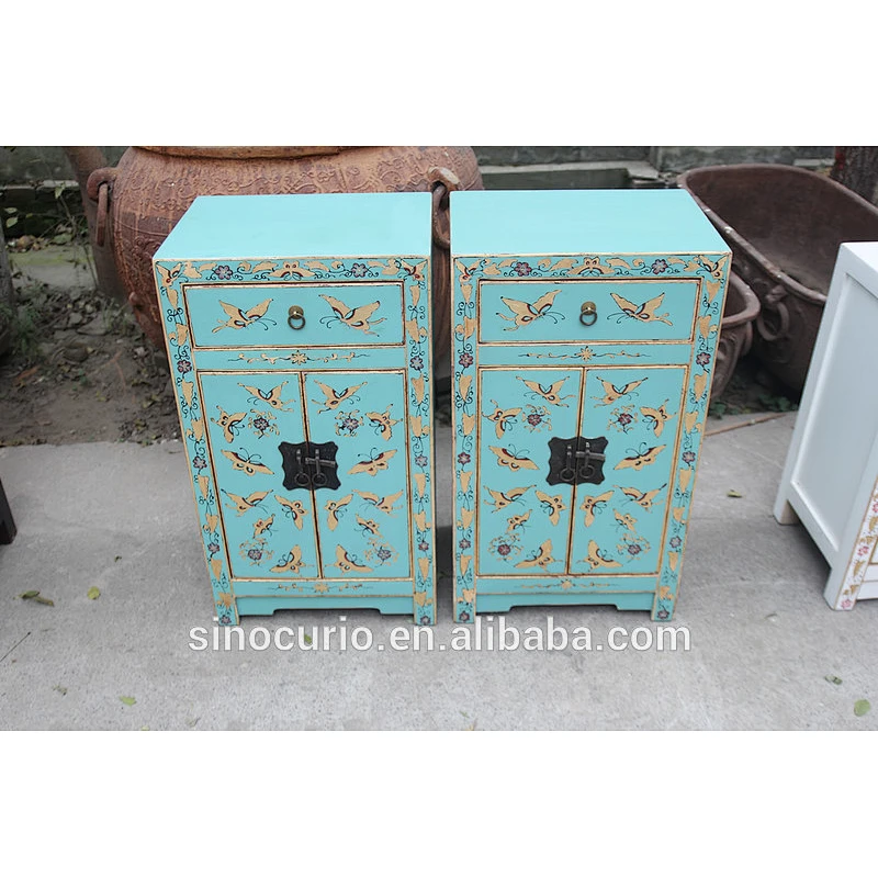 Chinese antique hand painting bedside stand cabinet