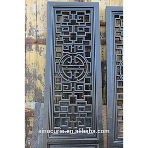 Chinese Antique vintage wooden black carved screen room divider