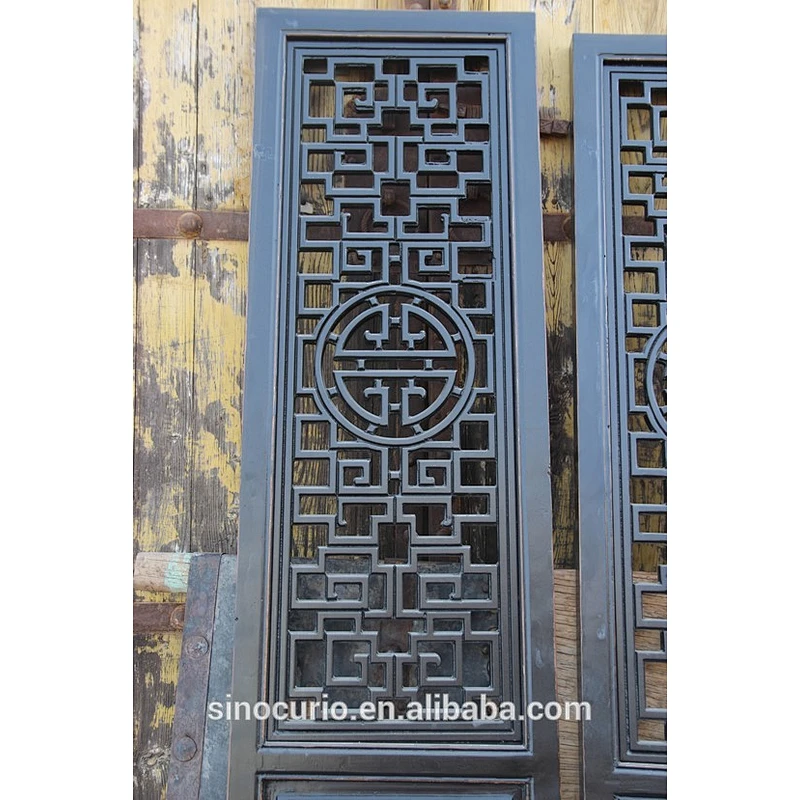 Chinese Antique vintage wooden black carved screen room divider