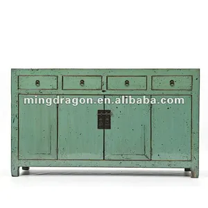 Chinese Antique four drawer two door blue green dressing cupboard