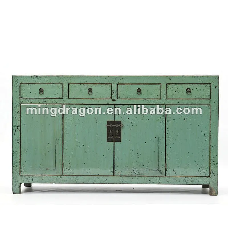 Chinese Antique four drawer two door blue green dressing cupboard