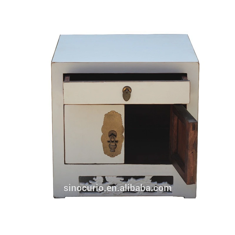 chinese antique reproduction furniture solid wood white nightstand bedside table