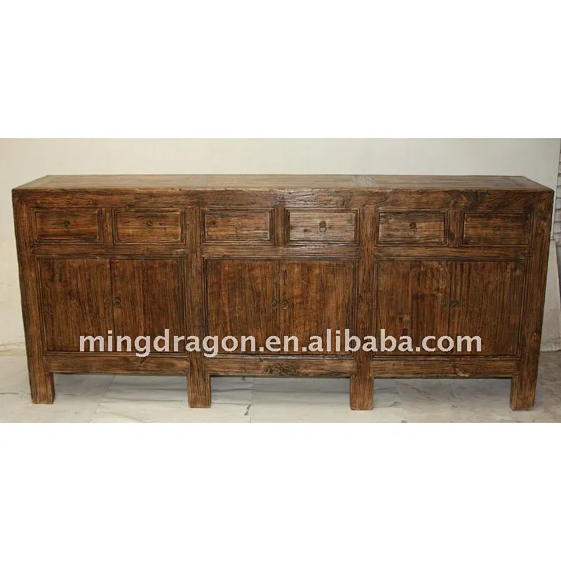 Antique Chinese Reclaimed Wood Six Door Six Drawer Cabinet