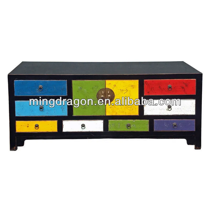 Chinese antique furniture, reclaimed wood colorful TV cabinet