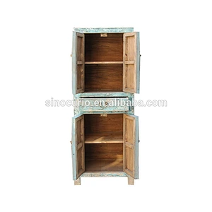 Chinese rustic reproduction bleached blue storage lving room cabinet
