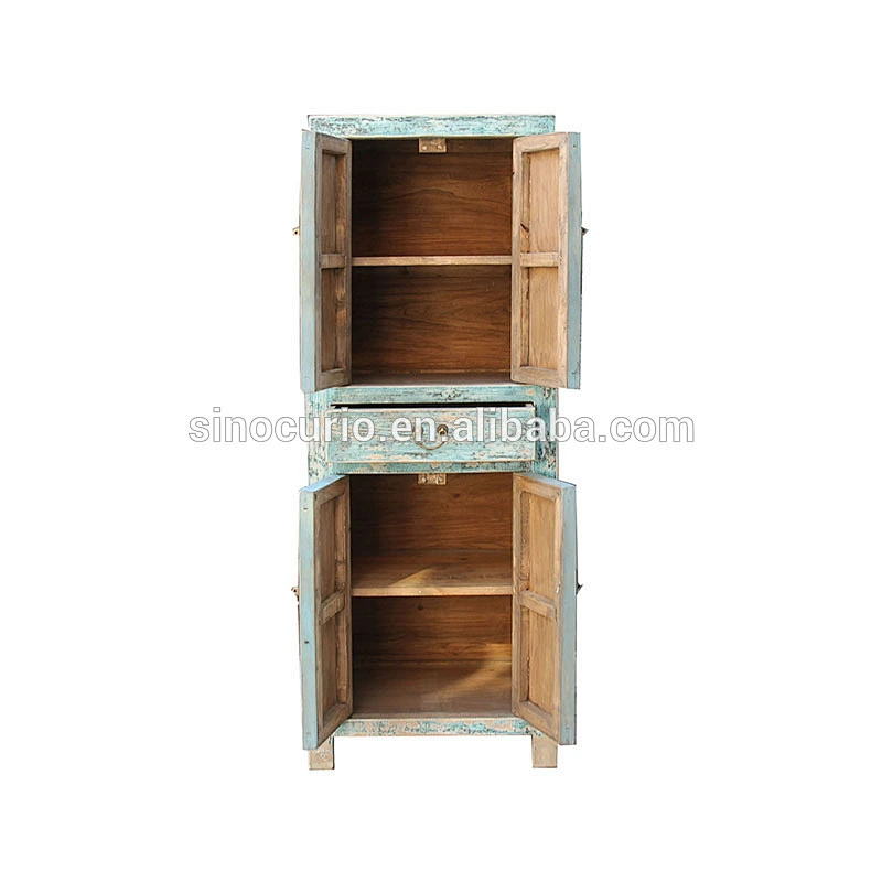 Chinese rustic reproduction bleached blue storage lving room cabinet