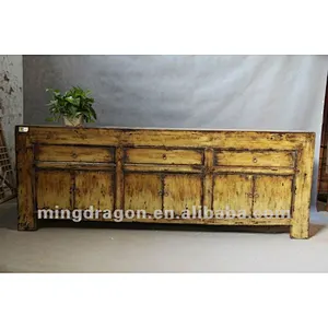 Chinese antique furniture pine wood light yellow color Shanxi three drawer six door TV cabinet