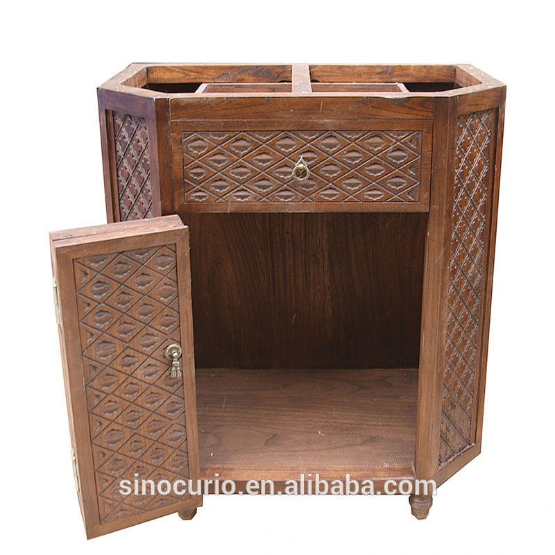 2017 Asian hand painted indian caved wood reproducition furniture cabinet