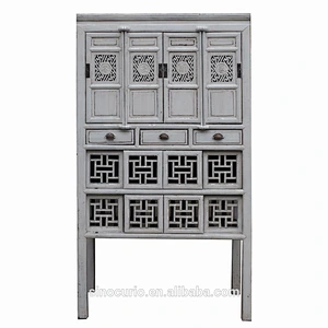 Chinese Antique Recycle Wood Cabinet Furniture Carved White Cabinet