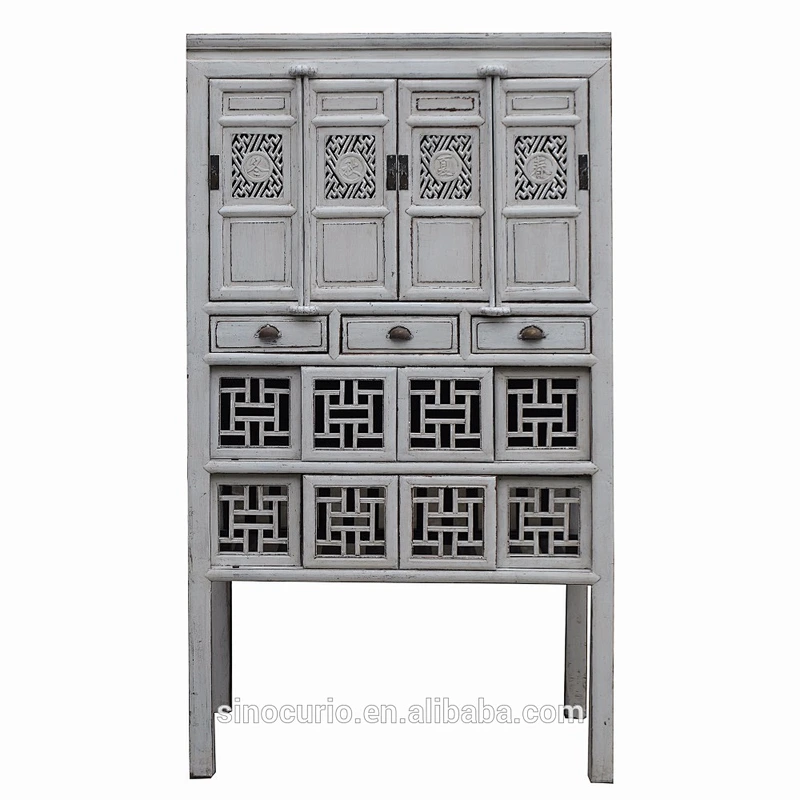 Chinese Antique Recycle Wood Cabinet Furniture Carved White Cabinet