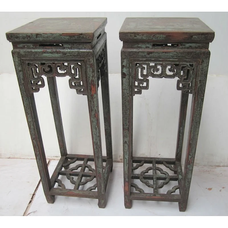 2 Tall Square Chinese Antique Wood Display Stand or Table