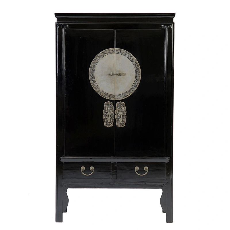 Solid Wood Storage Closet Antique Glossy Lacquered Clothes Cabinet Wardrobe