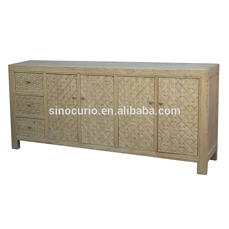 Chinese Raw Natural Carving Sideboard Buffet Table Cabinet