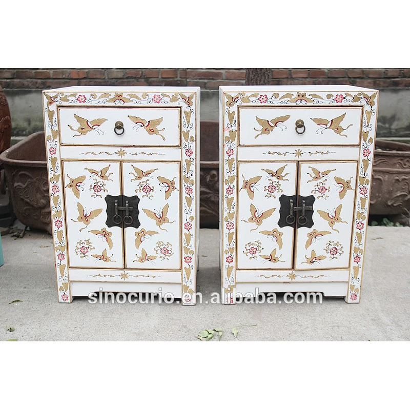 Chinese antique hand painting bedside stand cabinet