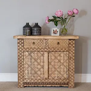 Antique rustic natural furniture hand carved wooden cabinet