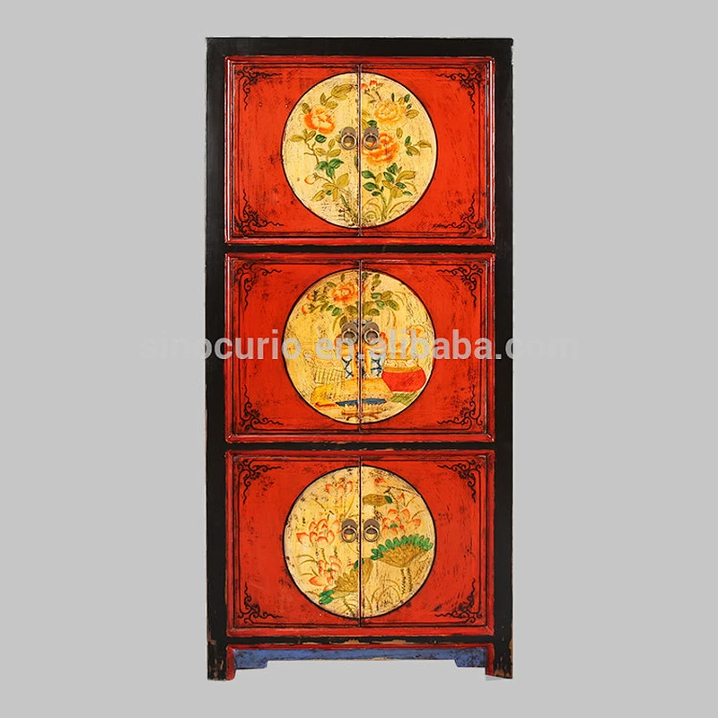 Chinese Antique Beijing Furniture Living Room Wood Painted Cabinet