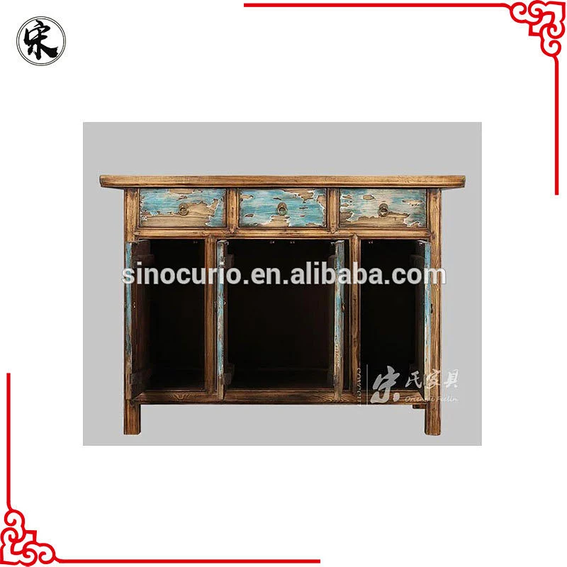 Chinese reproduction solid wood rustic sideboard- distressed furniture stores