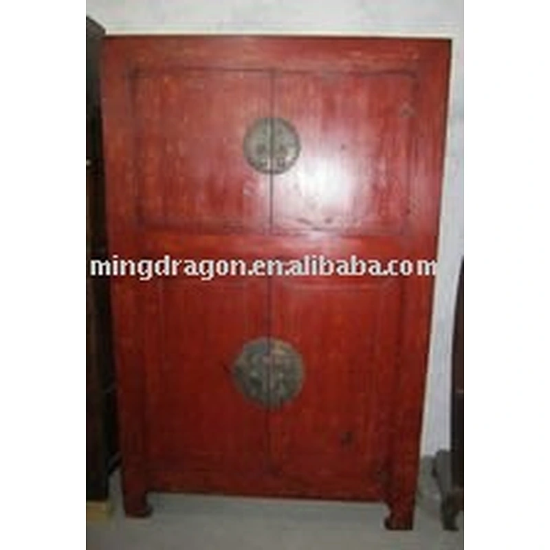 Antique Chinese Red Wedding Four door Wooden wardrobe / Cabinet
