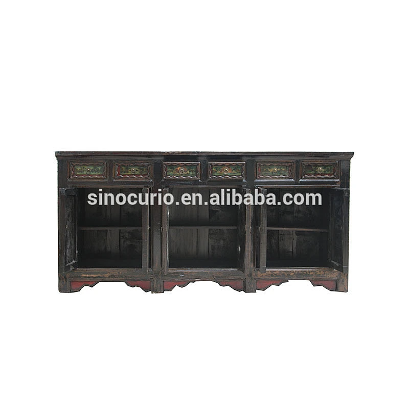 Chinese antique classic rustic glossy sideboard buffet for wholesale