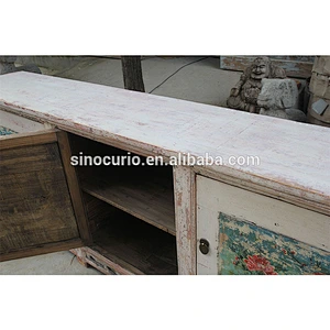 Chinese antique living room furniture painted console cabinets bleached white sideboard buffet