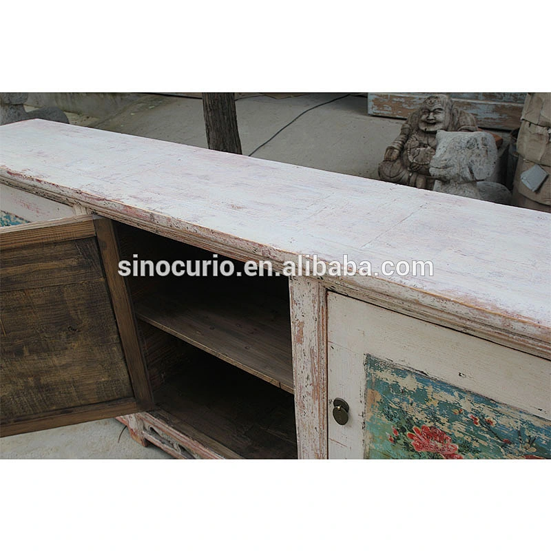 Chinese antique living room furniture painted console cabinets bleached white sideboard buffet