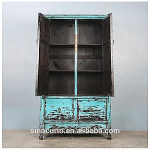 Vintage handmade distressed solid wood furniture wardrobe