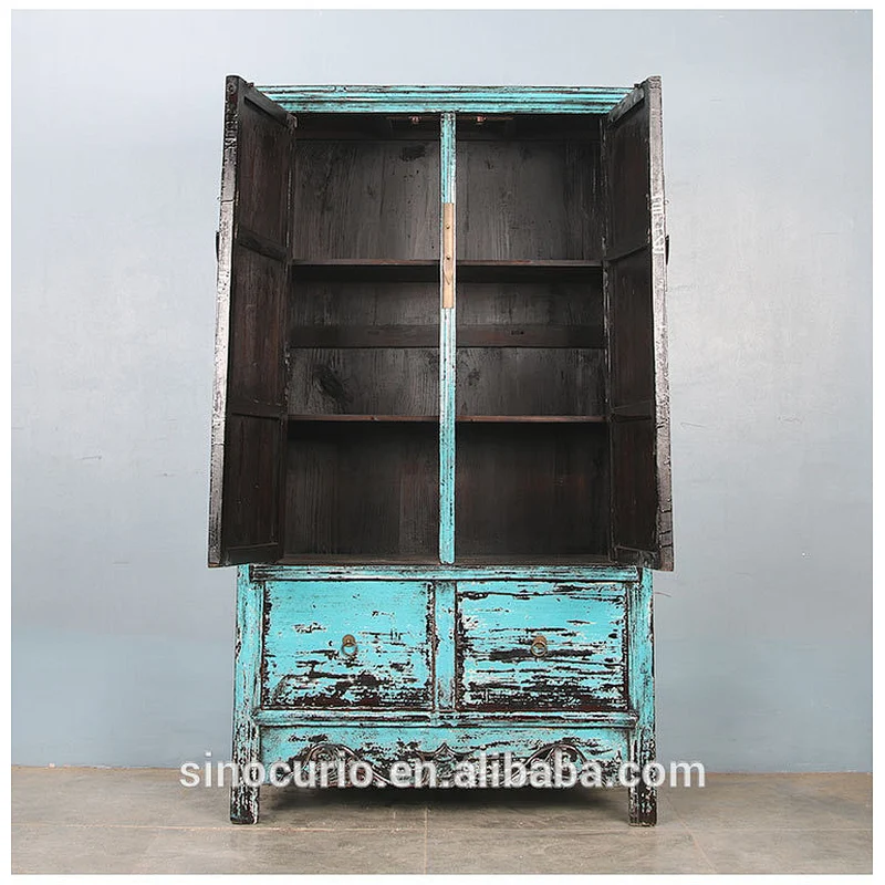 Vintage handmade distressed solid wood furniture wardrobe