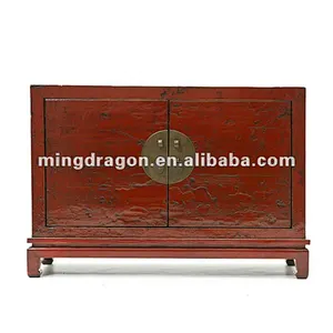 Chinese antique wedding red shining solid wooden display cabinet