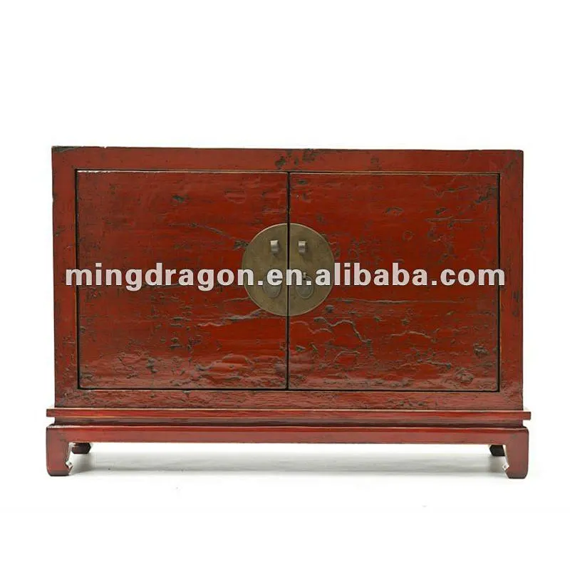 Chinese antique wedding red shining solid wooden display cabinet