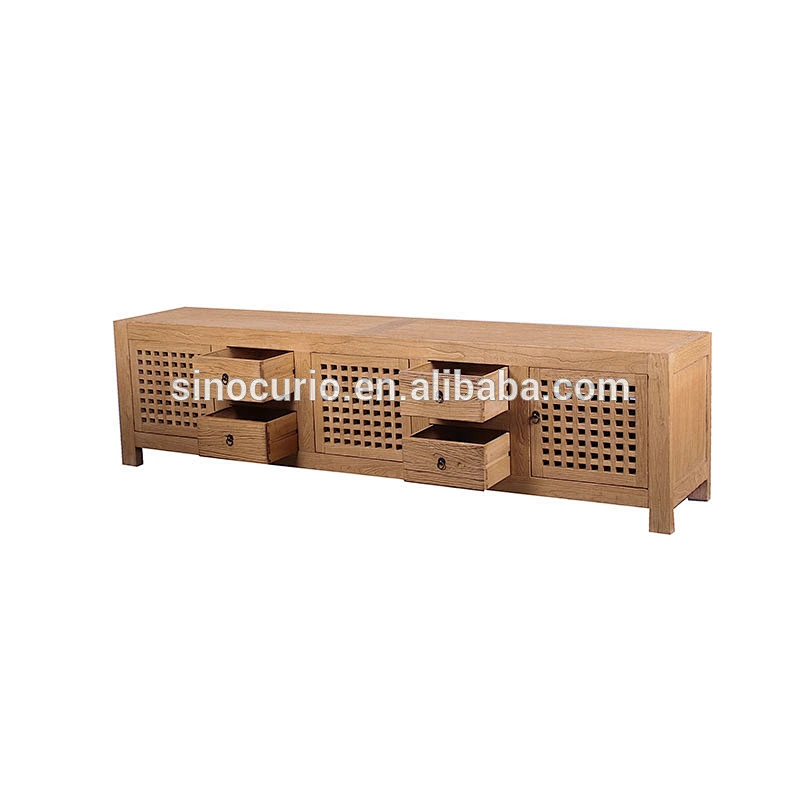 Chinese new model reproduction reclaimed elm television stand tv cabinet with showcase