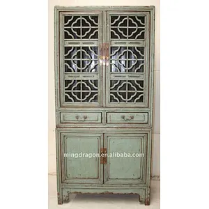 Chinese Antique Gray Blue Cupboard with two Door Two Drawer 98*50*206cm