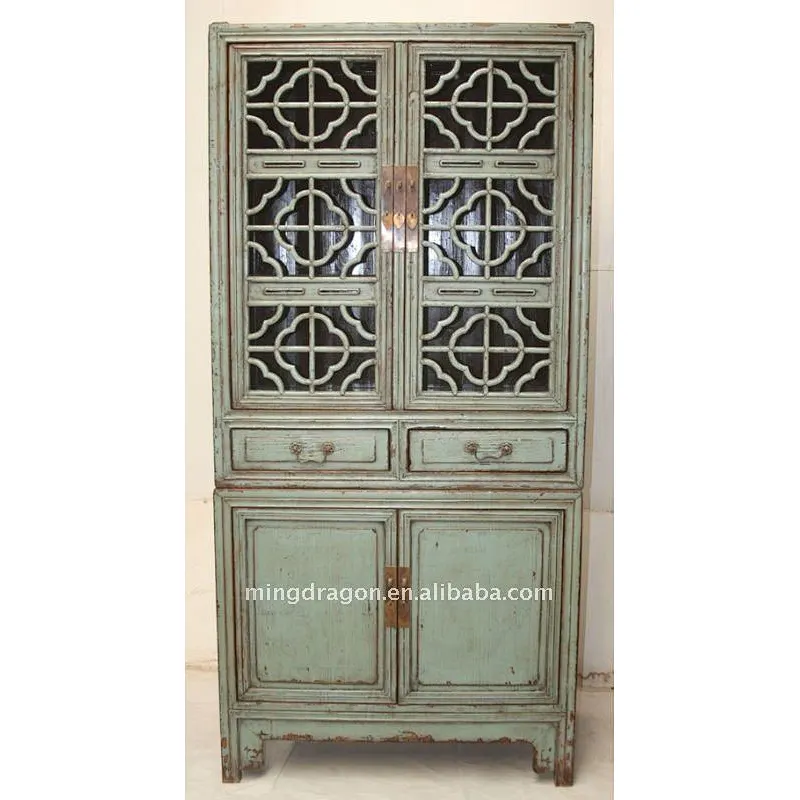 Chinese Antique Gray Blue Cupboard with two Door Two Drawer 98*50*206cm