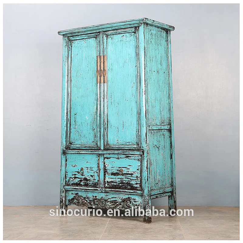 Vintage handmade distressed solid wood furniture wardrobe