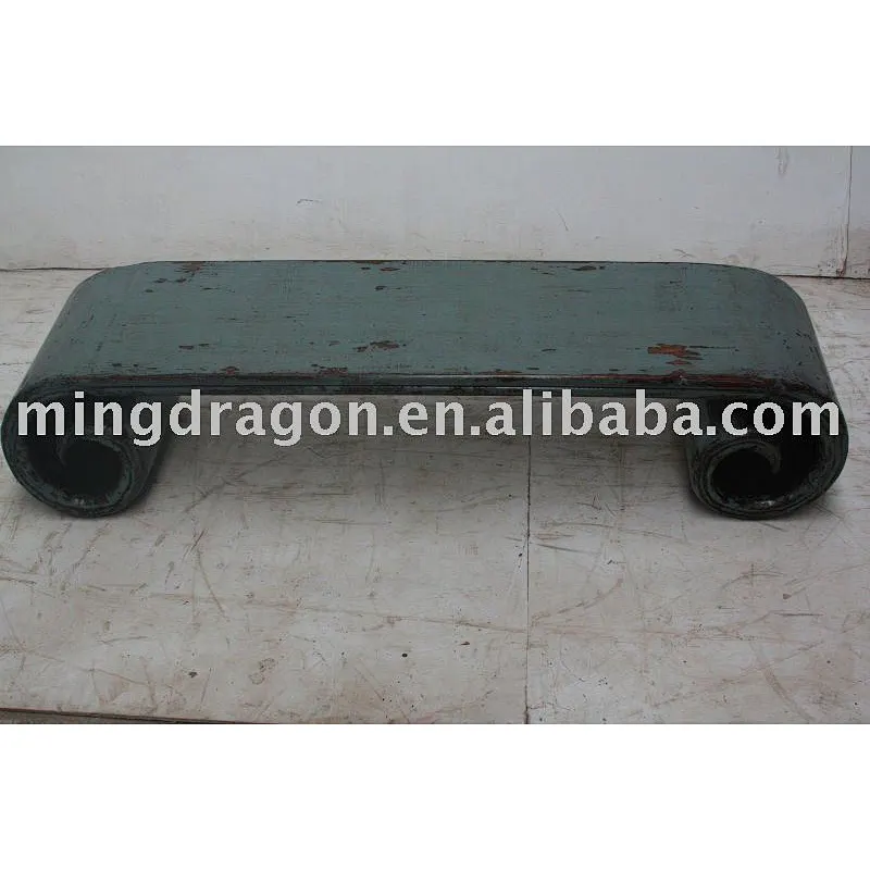 Chinese antique blue wood scroll table