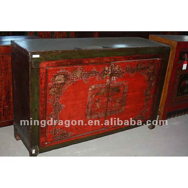 chinese antique furniture red painting mongolia two door cabinet