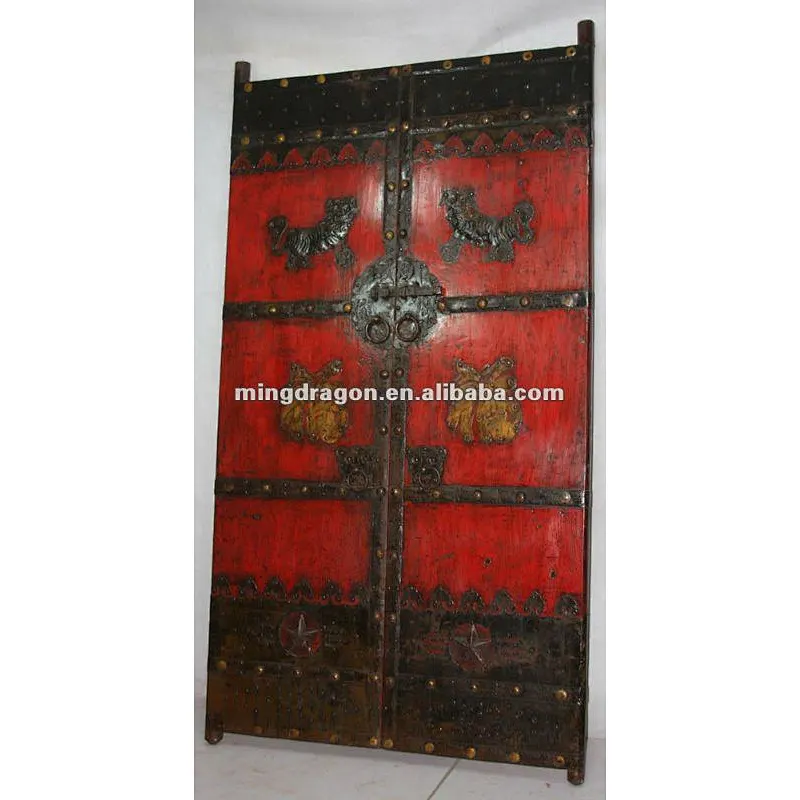 chinese antique red wooden folding doors