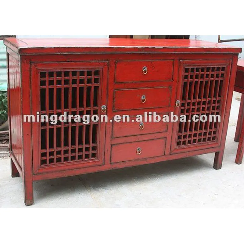 Chinese antique reclaimed solid wood carving cabinet