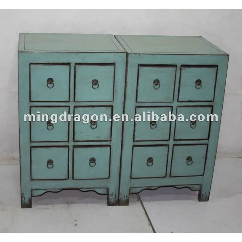 Antique Chinese Blue Drawer Cabinet Medicine Console